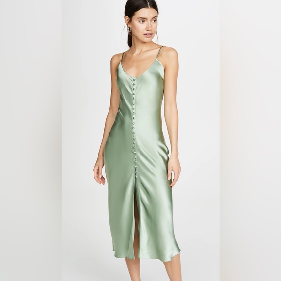 SABLYN carla silk slip dress midi sage green made in USA size M - Picture 2 of 8